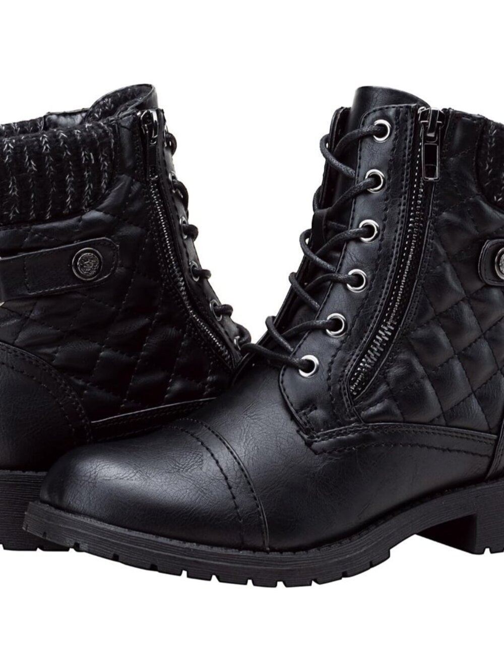 Women's Combat Ankle Boots, Lace up Low Heel Zipper Short Booties